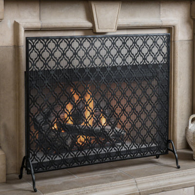 Pare-étincelles en fer simple à panneau, motif contemporain à cercles superposés, finition noire, profondeur 40,01 po, largeur 11,29 po, hauteur 34,21 po, protège la maison des braises et de la fumée.