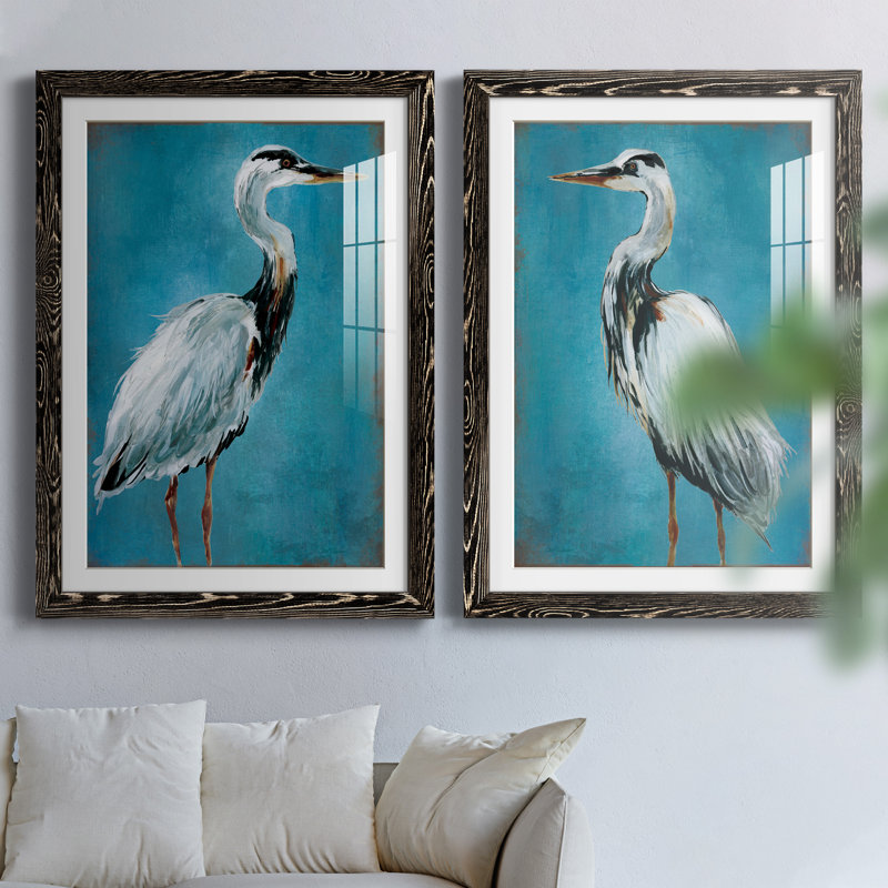 Great Blue Heron I - ensemble de 2 peintures, Papier dans un cadre photo, H 31,5 po x l 47 po x P 1,5 po, Black