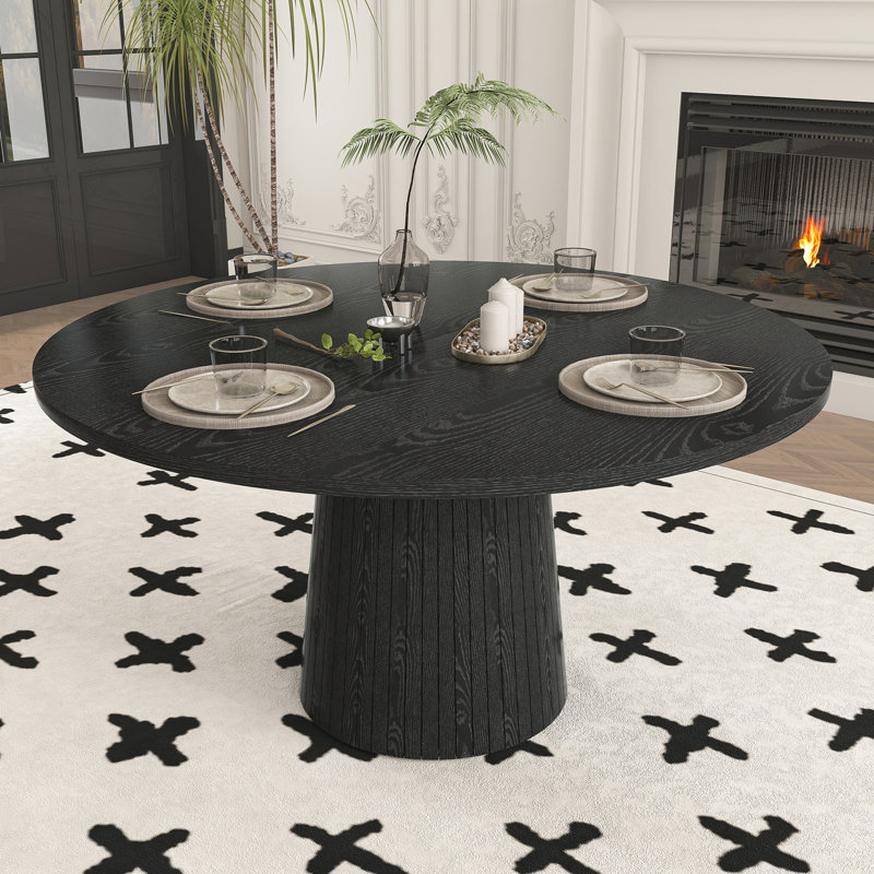 Table de salle à manger ronde, table de cuisine moderne de style champêtre avec piètement en bois, Black