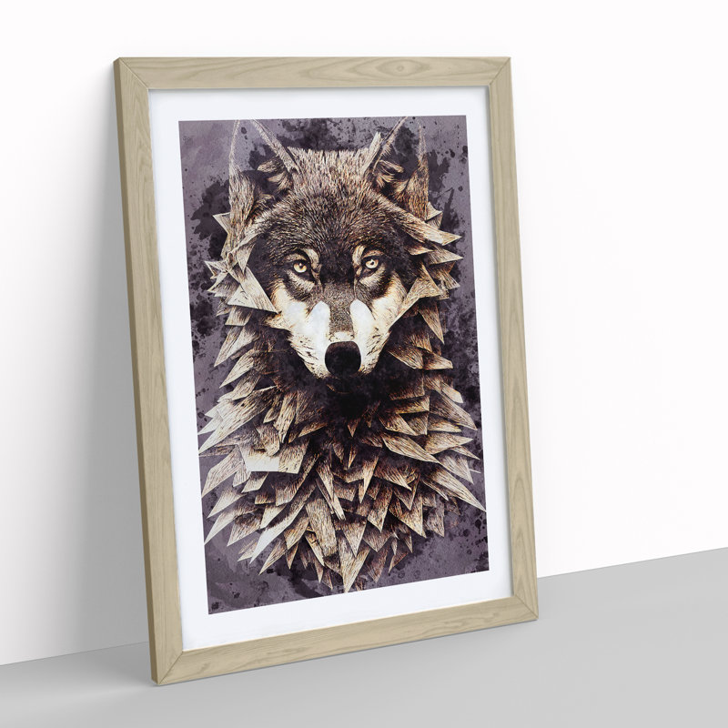 Spiked Wolf No.2 - Single Picture Frame Print, 64cm H x 46cm W x 2cm D, Oak Framed