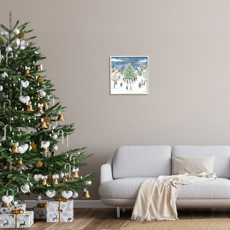 «Town Town Christmas Tree Celebration» encadré sur bois par Clair Rossiter, impression, H 17 po x l 17 po