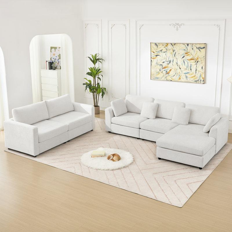 Ensemble de salon en L 2 pièces Crofford, Blanc