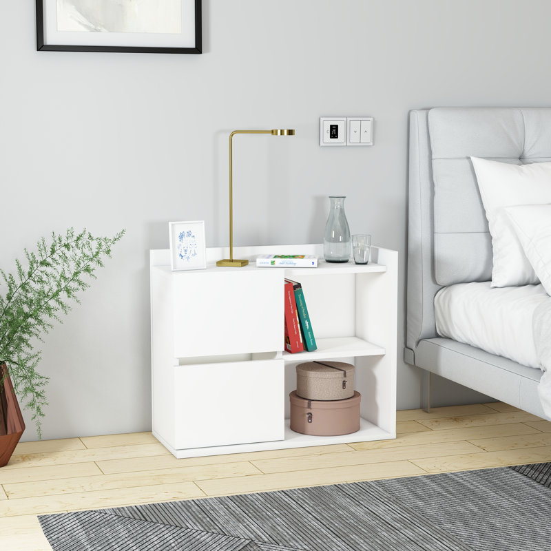 Bilyue 60cm W Particle Board Bedside Table, Black