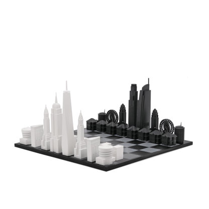 Acrylic New York vs Los Angeles Chess Set with Wood Hatch Board