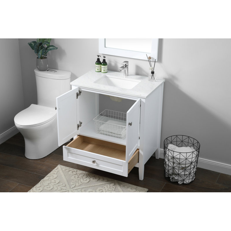 Jadaya 30'' Single Bathroom Vanity with Engineered Marble Top, White