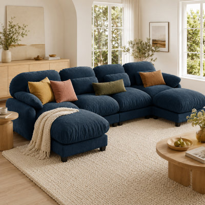 Canapé modulaire en forme de U à 4 places avec 2 repose-pieds amovibles Avercielle, canapé à assise profonde extra large en chenille luxueuse, coussins en mousse haute densité et à ressorts, 4 coussins lombaires