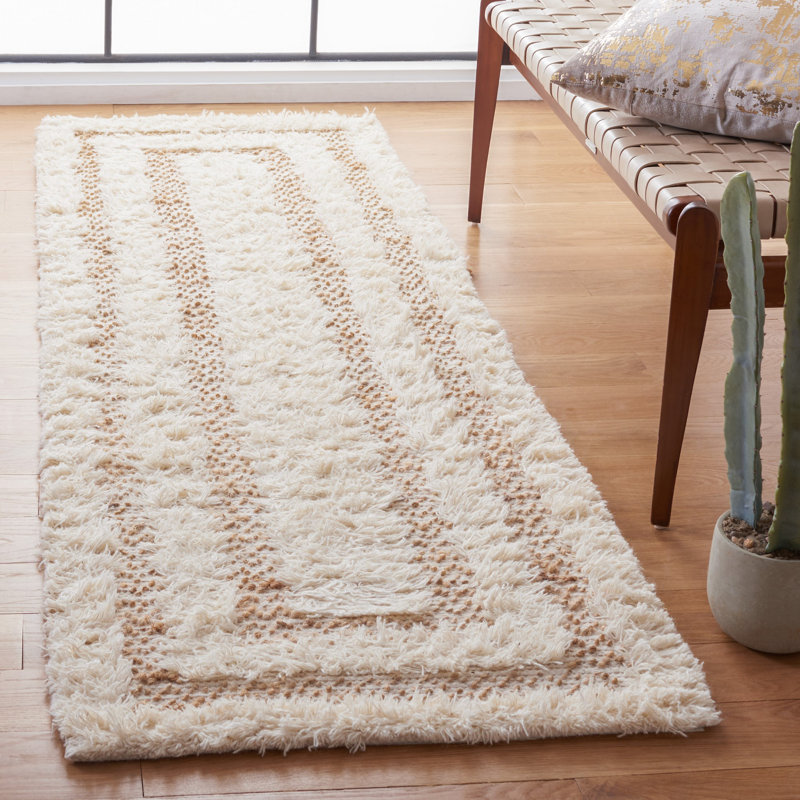 Tapis géométrique en laine / jute / coton tissé à la main Natura en ivoire / naturel, Tapis de couloir 2 pi 3 po x 8 pi