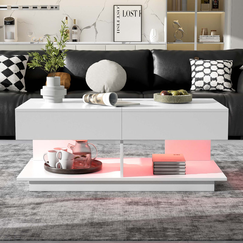 Table basse extensible, table basse centrale efficace avec plusieurs compartiments de rangement, table basse réglable multifonctionnelle avec espace de rangement caché pour le salon