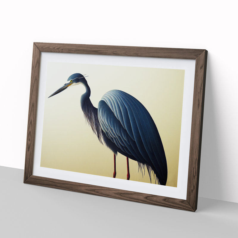 A Dazzling Heron Bird - Framed Print, 34cm H x 46cm W x 2cm D, Walnut
