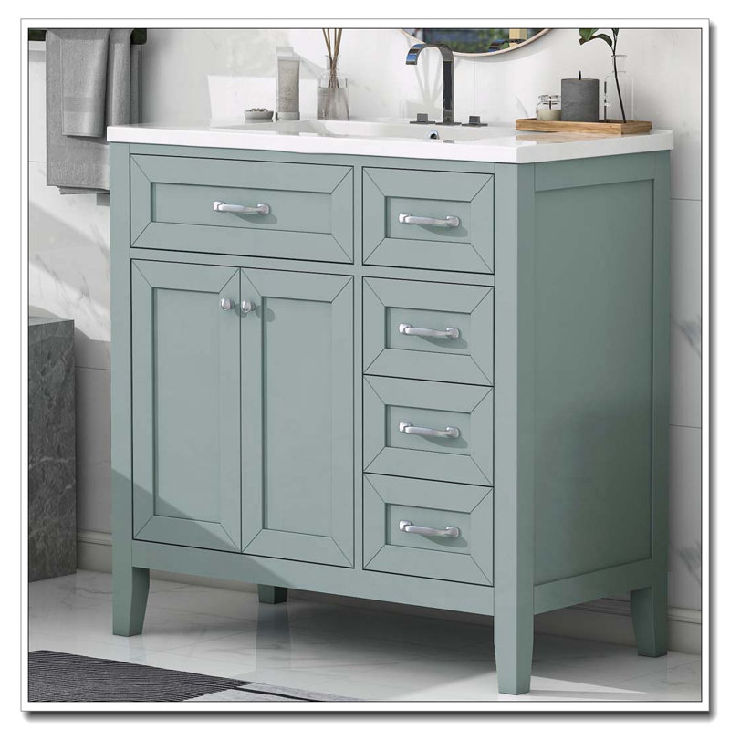 Meuble-lavabo 36 po avec lavabo et beaucoup de rangement, Vert