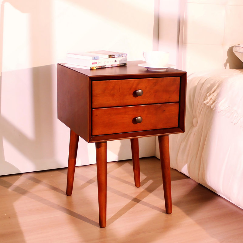 Table de chevet avec 2 tiroirs, petite table d'appoint avec rangement, Noyer
