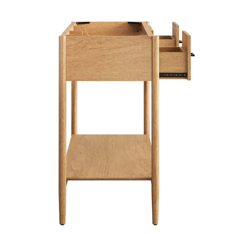 Natural Wood Mid-Century Single Bathroom Vanity Cabinet