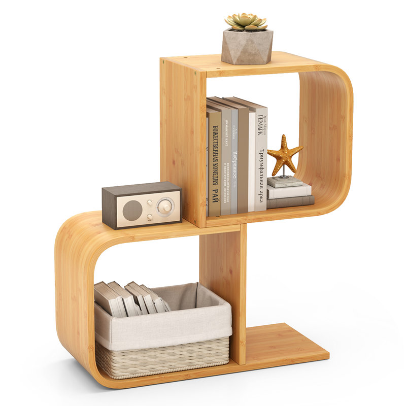 66cm H x 61cm W Bamboo / Rattan Geometric Bookcase