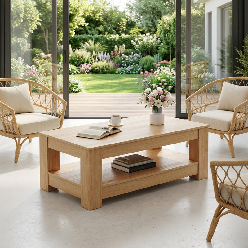 Contemporary Double-Layer Rectangular Coffee Table with Storage Shelf