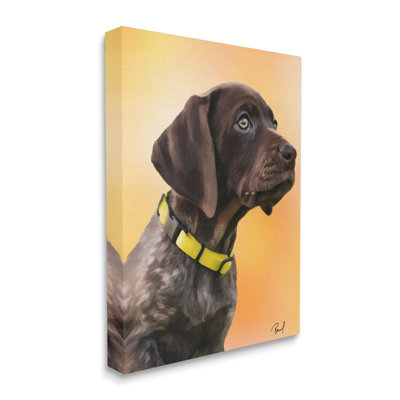 " Lab Puppy On Orange Wrapped Canvas " by Renel Peters