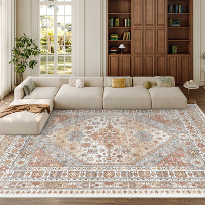Machine Washable Oriental Floral Non Slip Indoor Area Rug