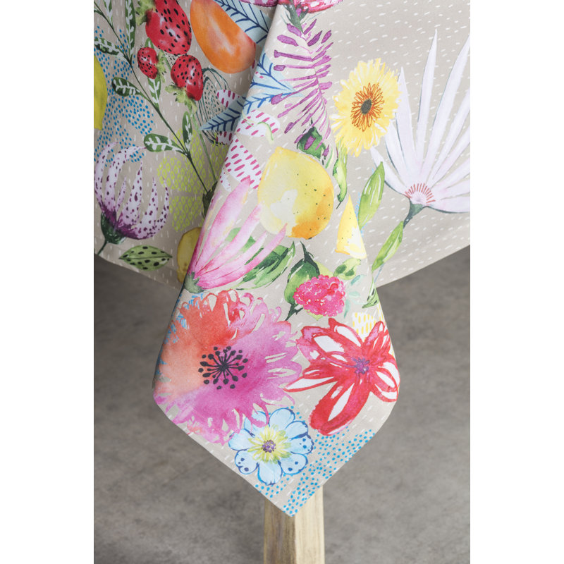 Floral 100% Cotton Tablecloth, 90" L x 60" W, Fog