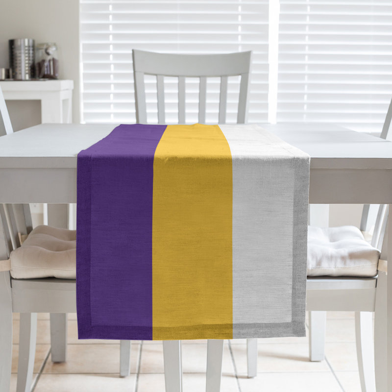 Minnesota Football Stripes Table Runner, Cotton Blend, Purple/Gold/White, 72" x 16"