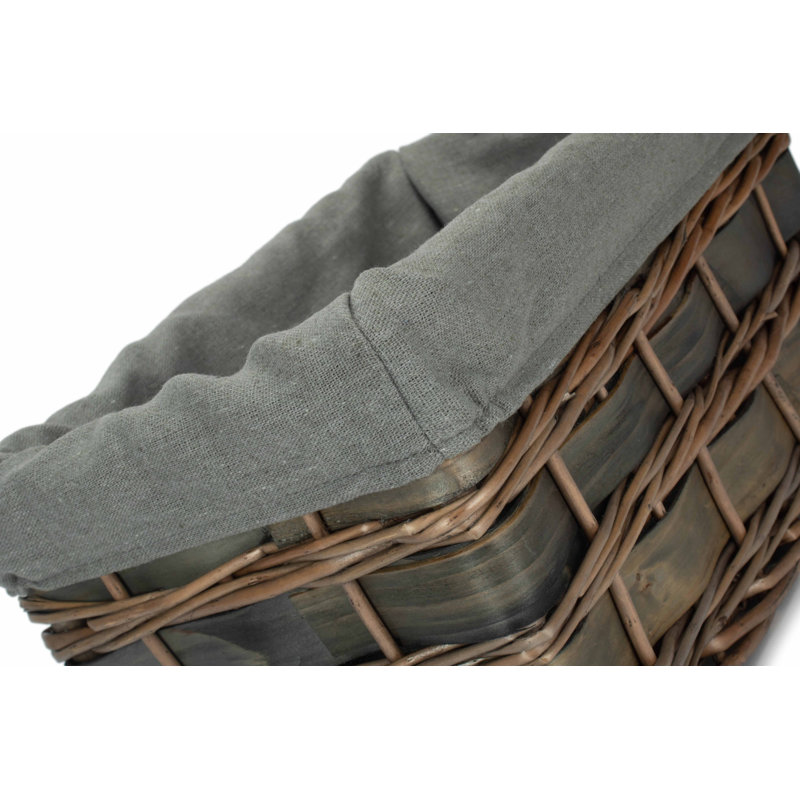 Wicker Lined Scandi Style Storage Basket, 17cm H x 33cm W x 20cm D, Grey Scandi/Grey