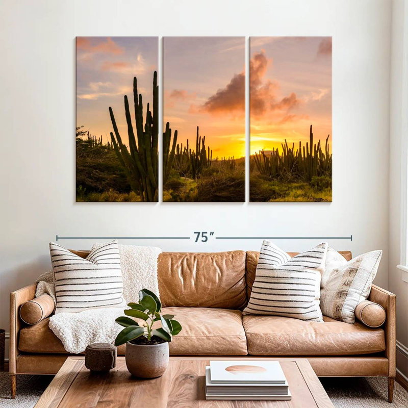 Harnek cactus coucher de soleil, H 42 po x l 65 po