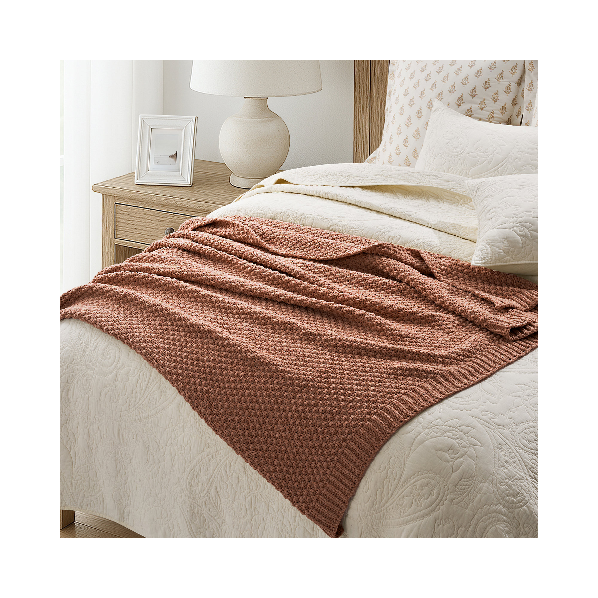 Chunky Chenille Knit Throw Blanket, 60" L x 50" W, Terracotta Clay
