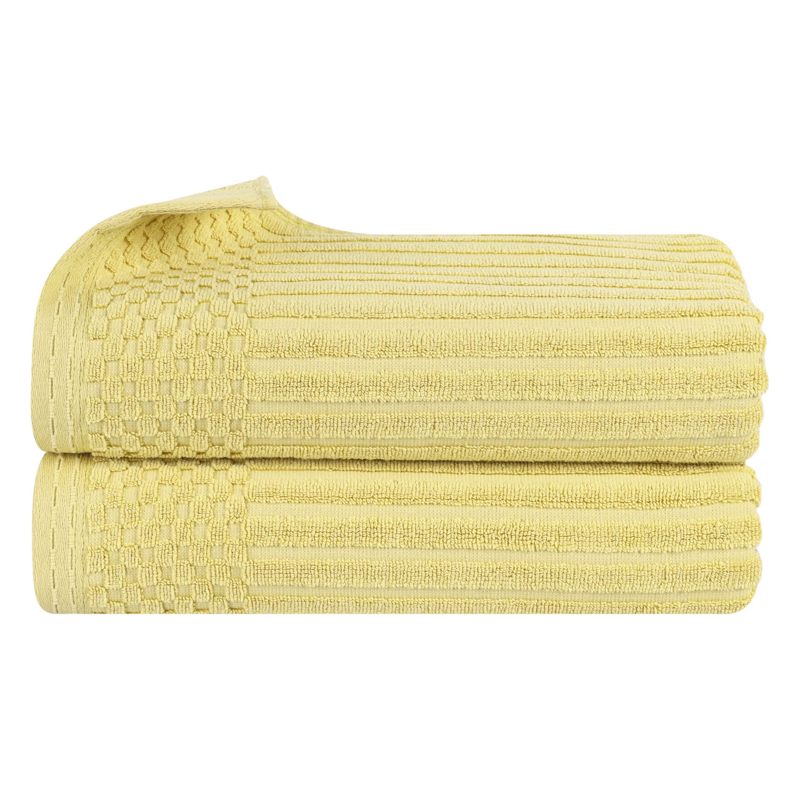 Ruvins Cotton Highly Absorbent Solid and Checkered Border Bath Sheet Set, Yellow Gold