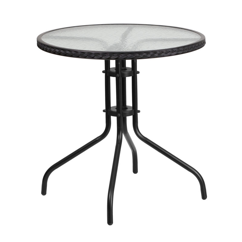 Table ronde en métal trempé avec bordure en rotin 28 po Amlie, Noir