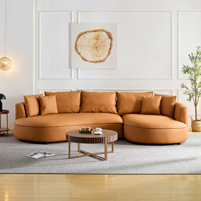 Modern Sectional Curved Sofa Couch For Living Room,Upholstered 5-Seat Sofa Couch Eco-Leather Couch Set For Apartment Office,Orange