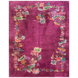 Impressive Purple Color and Flowery Desing Antique Chinese Art Deco Rug