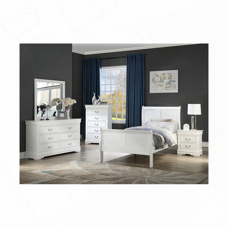 Panel Sleigh Bed Solid Wood Wooden, Twin, White