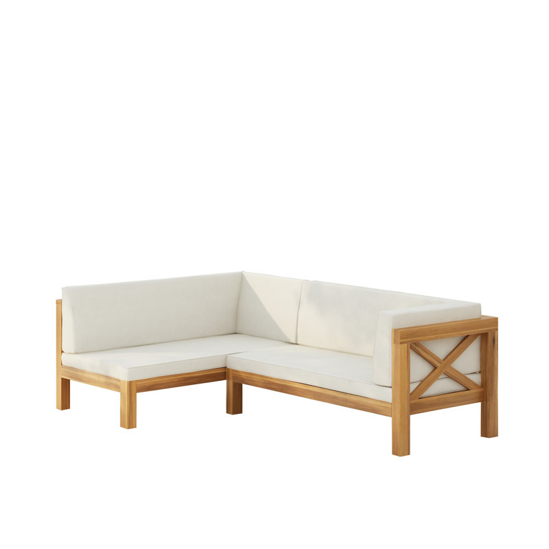 Canapé modulaire d'extérieur en forme de L Ouareau, Orienté à droite, Beige, Teck