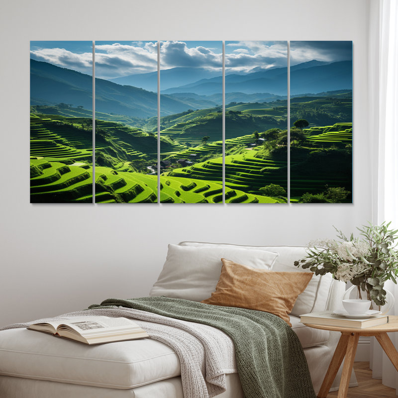 «Vietnamien riz terrasse champ II», impression sur toile - 5 panneaux égaux