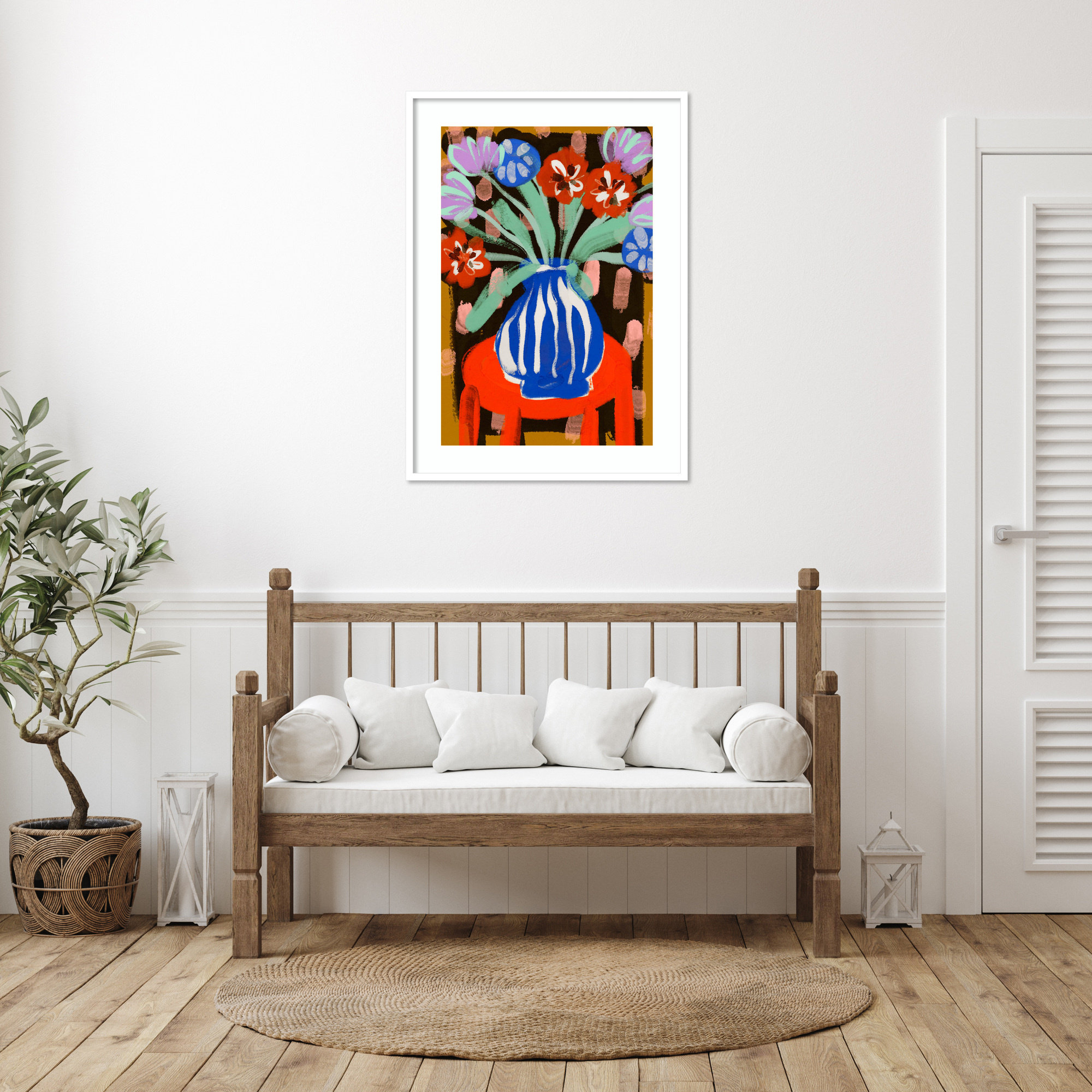 Floral Still Life No 2 by Treechild Wood Framed Wall Art Print, White, 41" H x 30" W