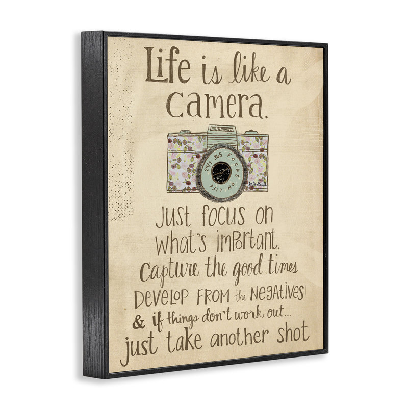 «Life Is Like a Caméra», reproduction d'art textuel, H 16 po x l 20 po, Giclée encadrée noir minuit