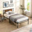 Structure de lit simple TG en métal, noir mat, tête de lit à panneau de bois, aucun sommier requis, rangement sous le lit pour la chambre à coucher