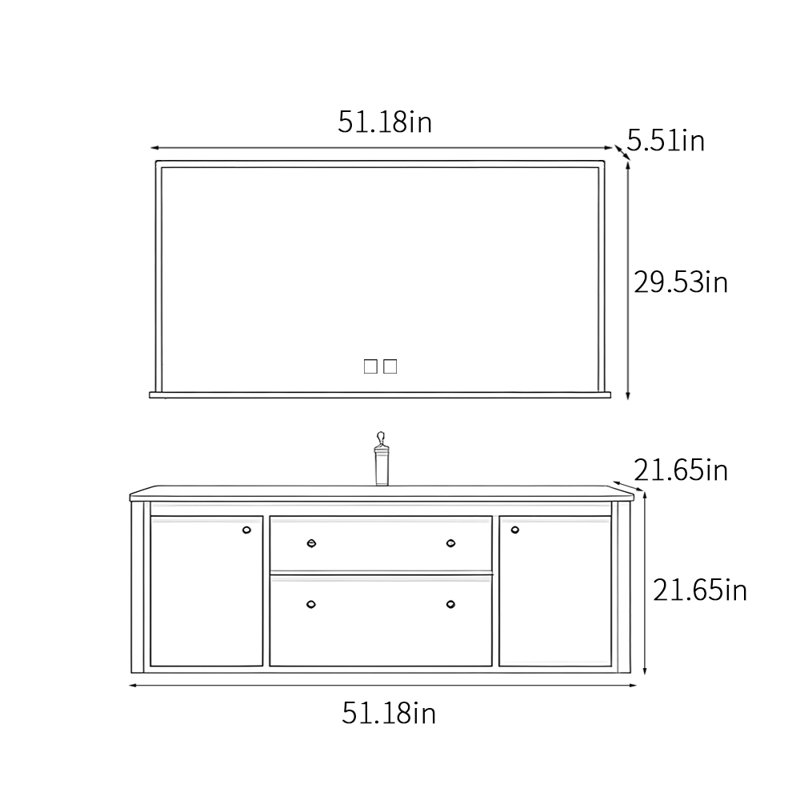 Armoire de salle de bain légère et luxueuse, H 21,65 po x l 51,18 po x P 21,65 po