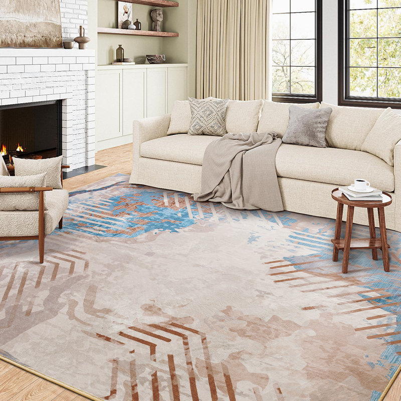 Groner Modern Abstract Carpet Indoor Washable Rug Non-Slip Soft Small Area Rug Thin Print For Home Decor, Rectangle 4' x 6'