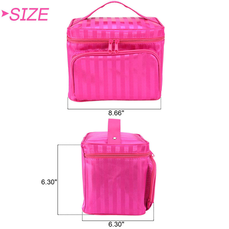 Trousse de toilette portative à maquillage imperméable à grande capacité avec miroir, Noir