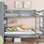 Lit simple superposé avec tablettes, bois d'hévéa gris, garde-corps et lit détachable à 2 lits, structure en bois avec rangement pour tête de lit bibliothèque, lits convertibles et décoratifs-130429144