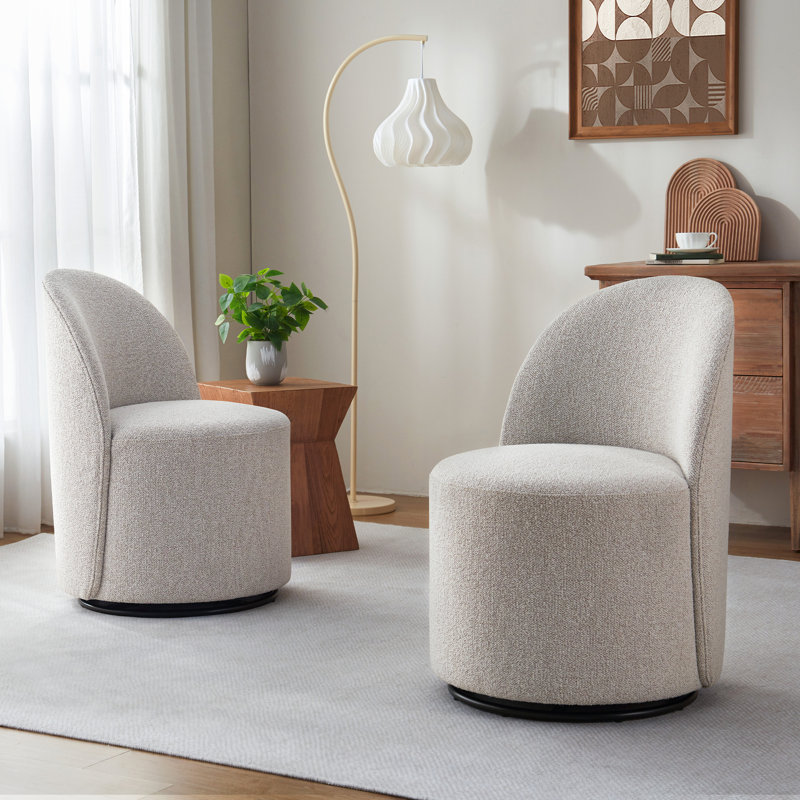 Upholstered Fully Assembled Swivel Dining Chair, Boucle Beige