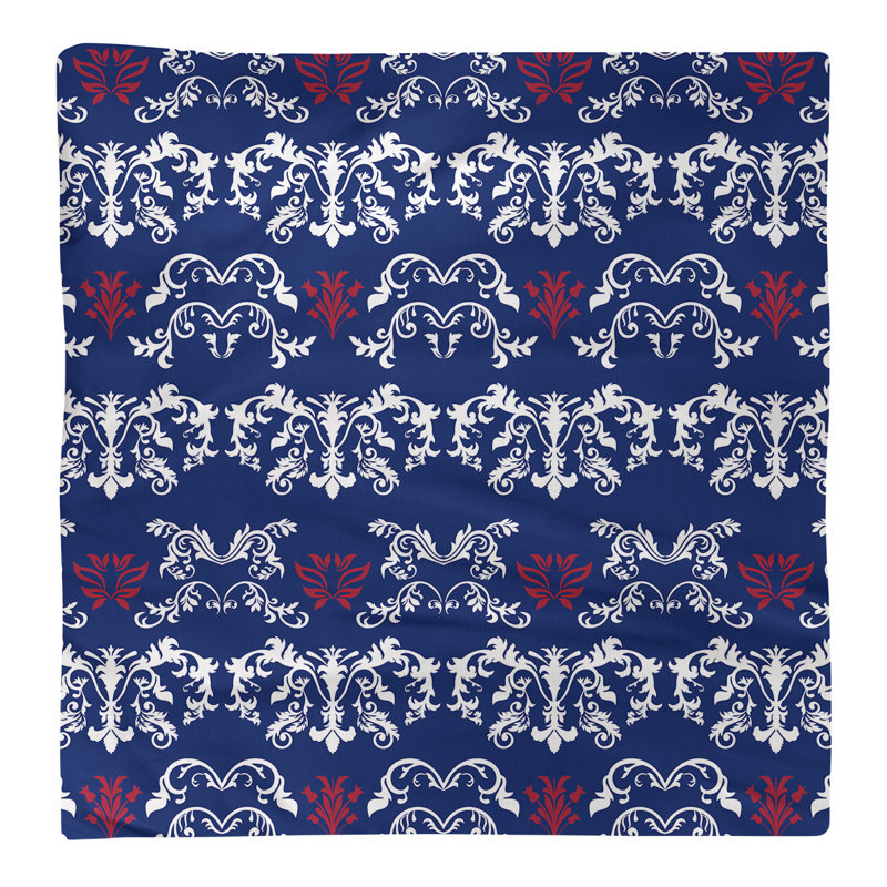 Damask Square Napkin, White/Dark Blue/Red, Polyester