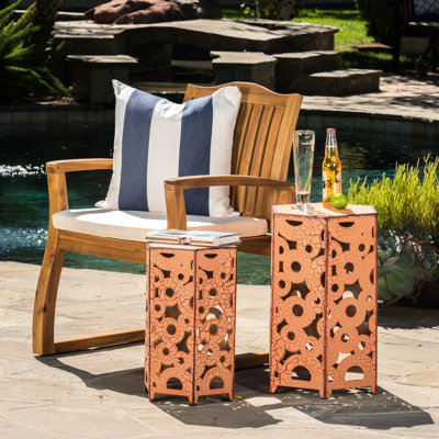2 pièces de tables d'appoint, tables en fer orange pour les espaces extérieurs intérieurs, 14,43 po de profondeur x 12,2 po de largeur, 22 po de hauteur et 12 po de profondeur, 10,50 po de largeur, 18,25 po de hauteur, sans assemblage, maison et jardin de style urbain 2, P 14,43 po x l 12,2 po