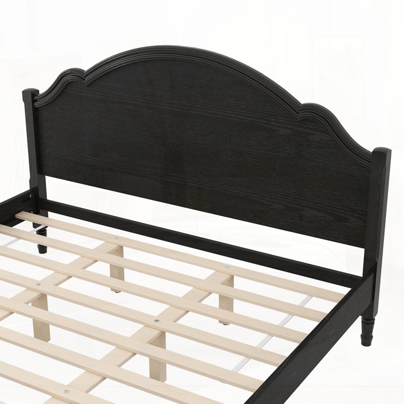 Lit plateforme en bois avec tête et pied de lit, Noir, Très grand lit