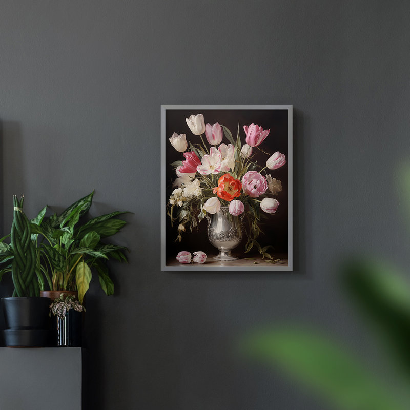 Série FLORAL DCCXCVII - Impression encadrée de qualité supérieure - Prêt à être accroché - Aucun clou requis, Gris