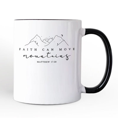 Faith Can Move Mountains Matthew 1720 Christian Mug, Minimalist Mountain Religious Gift with Custom Name