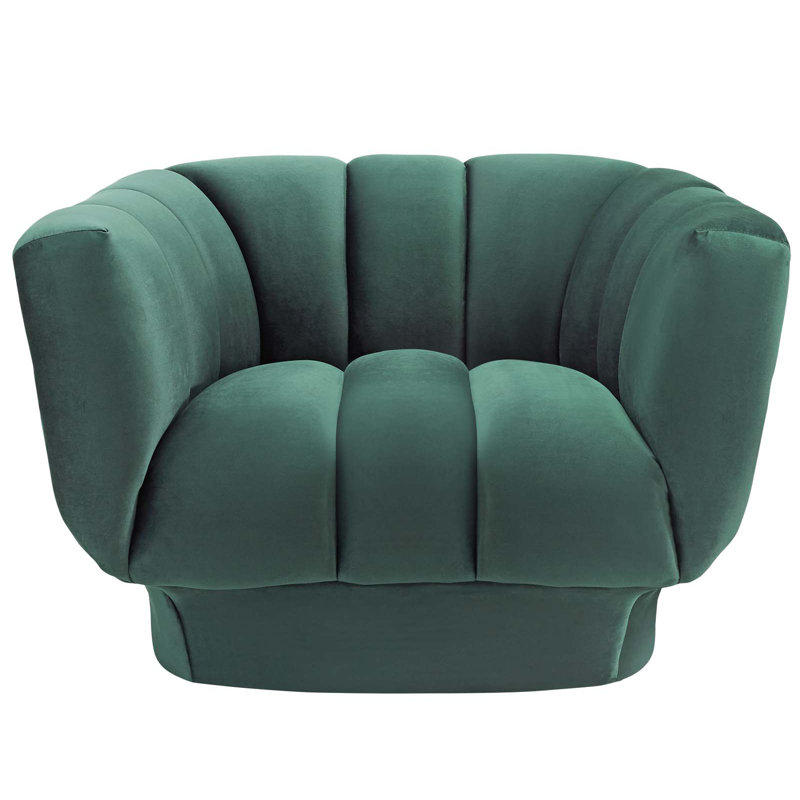 Vintage Glamour Green Velvet Extra Wide Armchair with Channel Tufting
