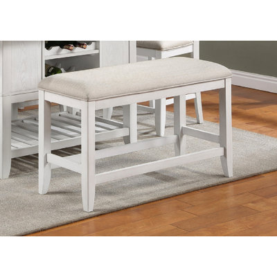 Siège de salle à manger à hauteur de comptoir de style transitionnel revêtu de tissu d'ameublement blanc - Banc de longévité avec dégagement spacieux pour les jambes