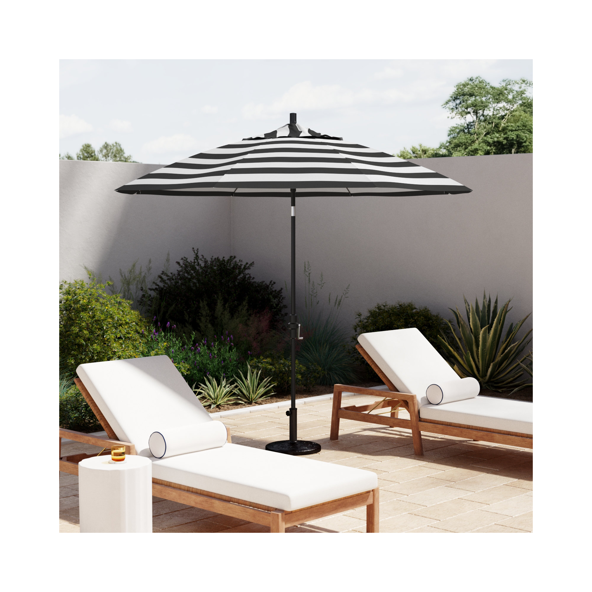 Roverta 9' Market Sunbrella® Umbrella, Black, Cabana Classic Black Stripe Sunbrella®