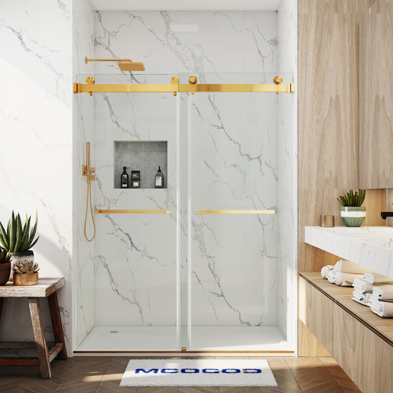 Opal Mirage MCOCOD 72" W x 76" H Double Smooth Sliding Shower Door with 3/8"(10mm)Clear Glass, Gold