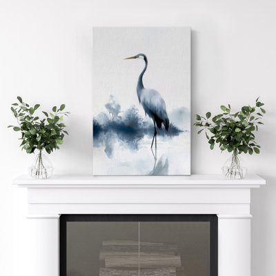 «Blue Heron by the Water», reproduction d'art sur toile - Aquarelle sereine, décor naturel pour chambre à coucher ou entrée